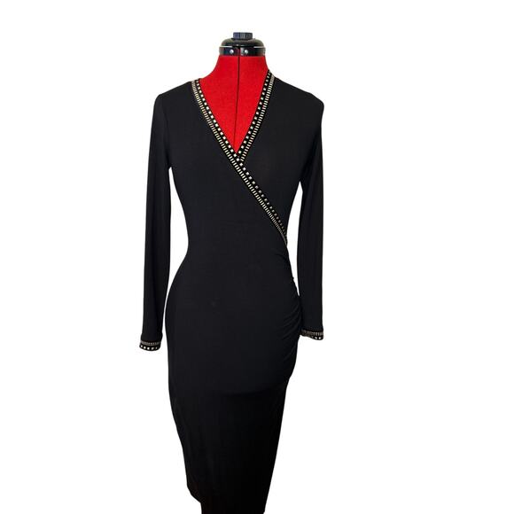EUC Elegant Cache Black Formal Wrap Dress Sparkle Rhinestone Women's Size XS - Picture 1 of 5